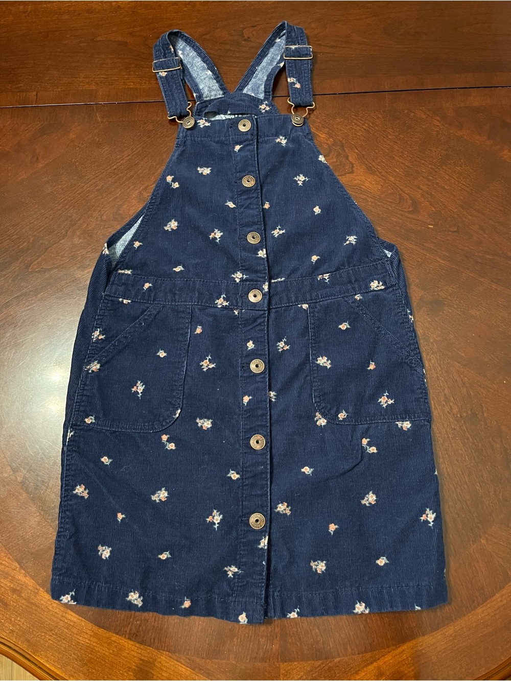 OshKosh B'Gosh Girls' Navy Blue Floral Corduroy Overall Jumper Dress Vestbak 14